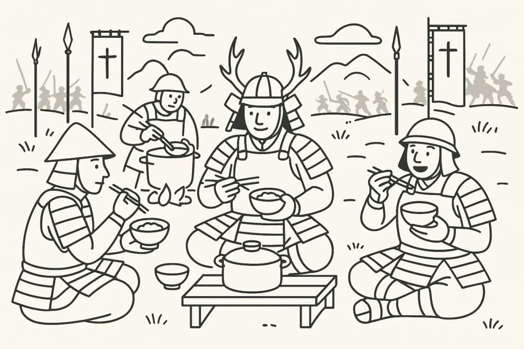 戦国時代の戦時中の食事風景