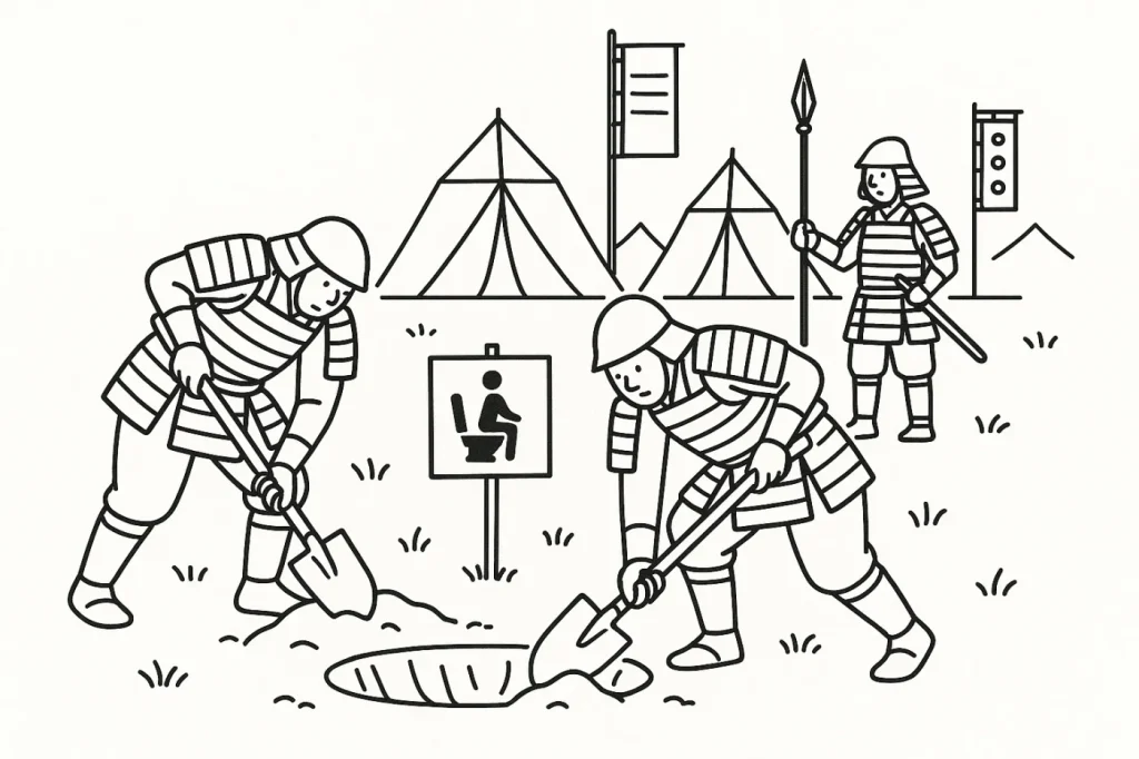 戦場でトイレ用の穴を掘る兵士たち