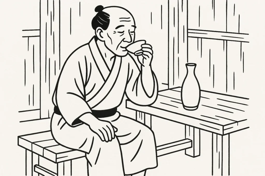 江戸時代の酒場で酒を飲む男