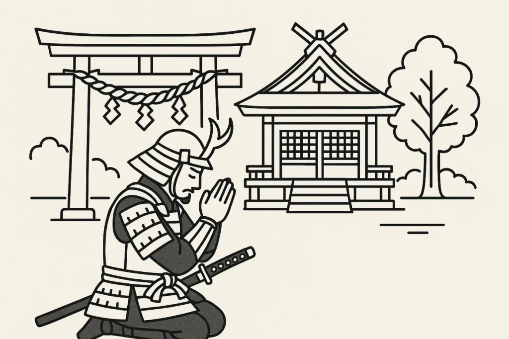 武運を祈って拝む武士