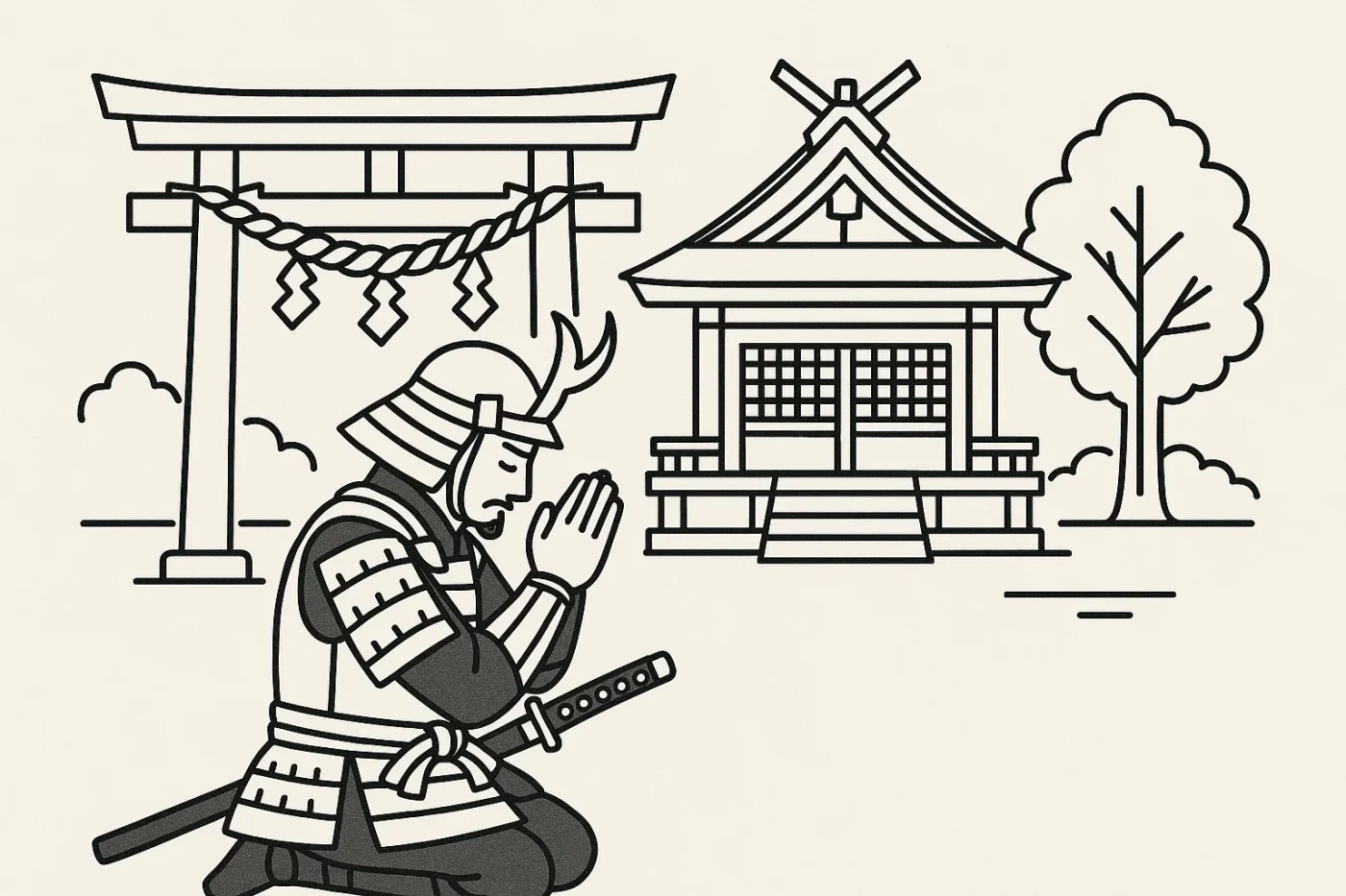 武運を祈って拝む武士