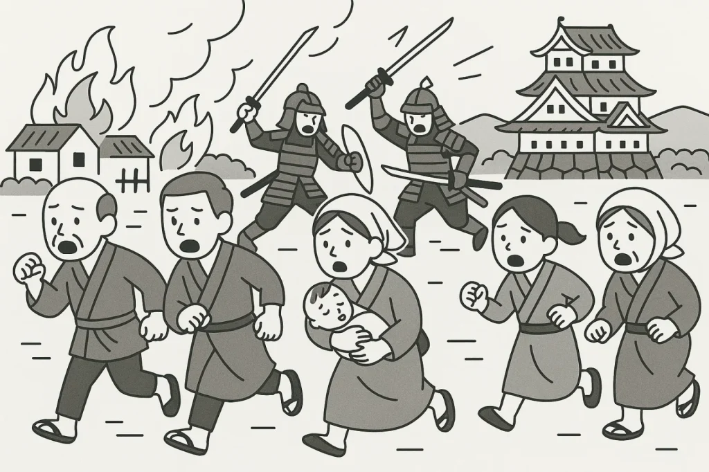 戦場から逃げる村人