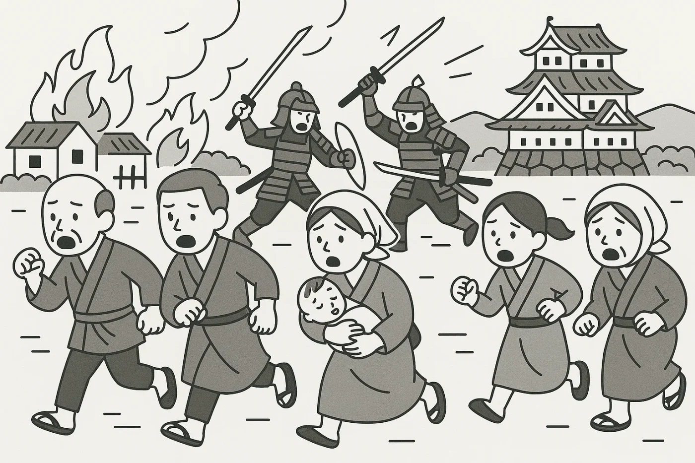 戦場から逃げる村人