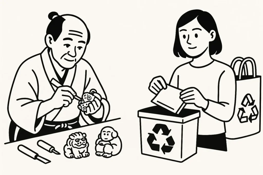 江戸時代の根付をつくってる人と、現代のリサイクルでミニマル派の堅実な女性