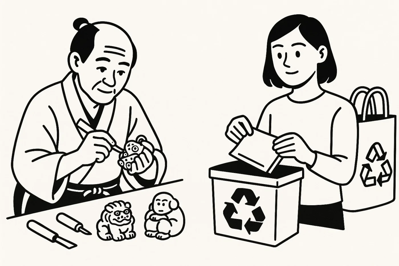 江戸時代の根付をつくってる人と、現代のリサイクルでミニマル派の堅実な女性