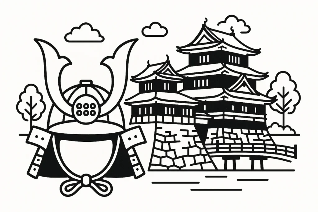 上田城と六文銭の兜